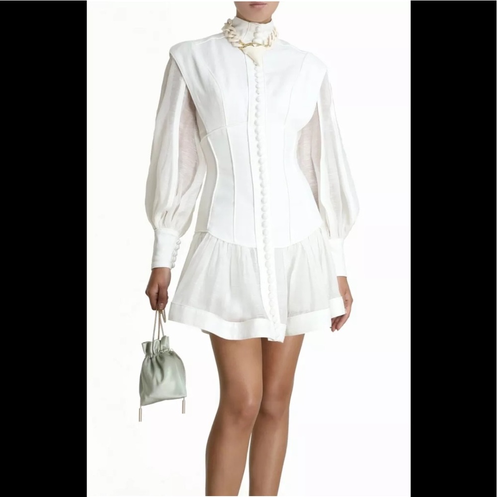 Zimmermann Glassy White Long Sleeve Mock Neck Mini
